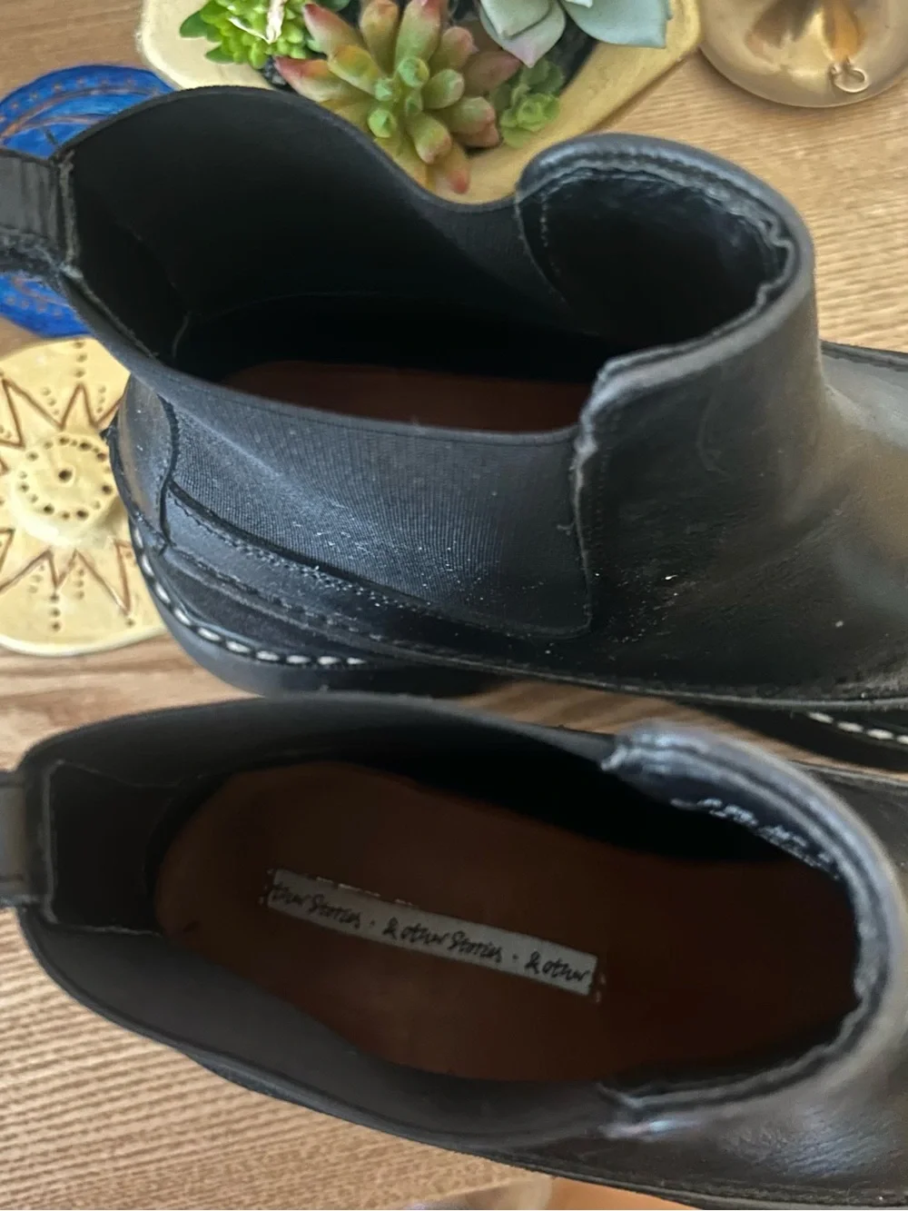 & Other Stories Chunky Platform Chelsea Boots Leather Ankle Booties Black Size 8